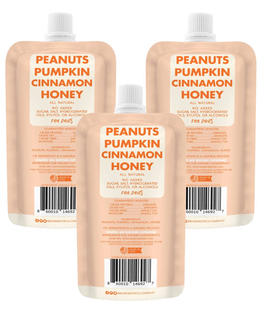 Dog Peanut Butter - 4oz Squeeze Packs Pumpkin Pup Budder