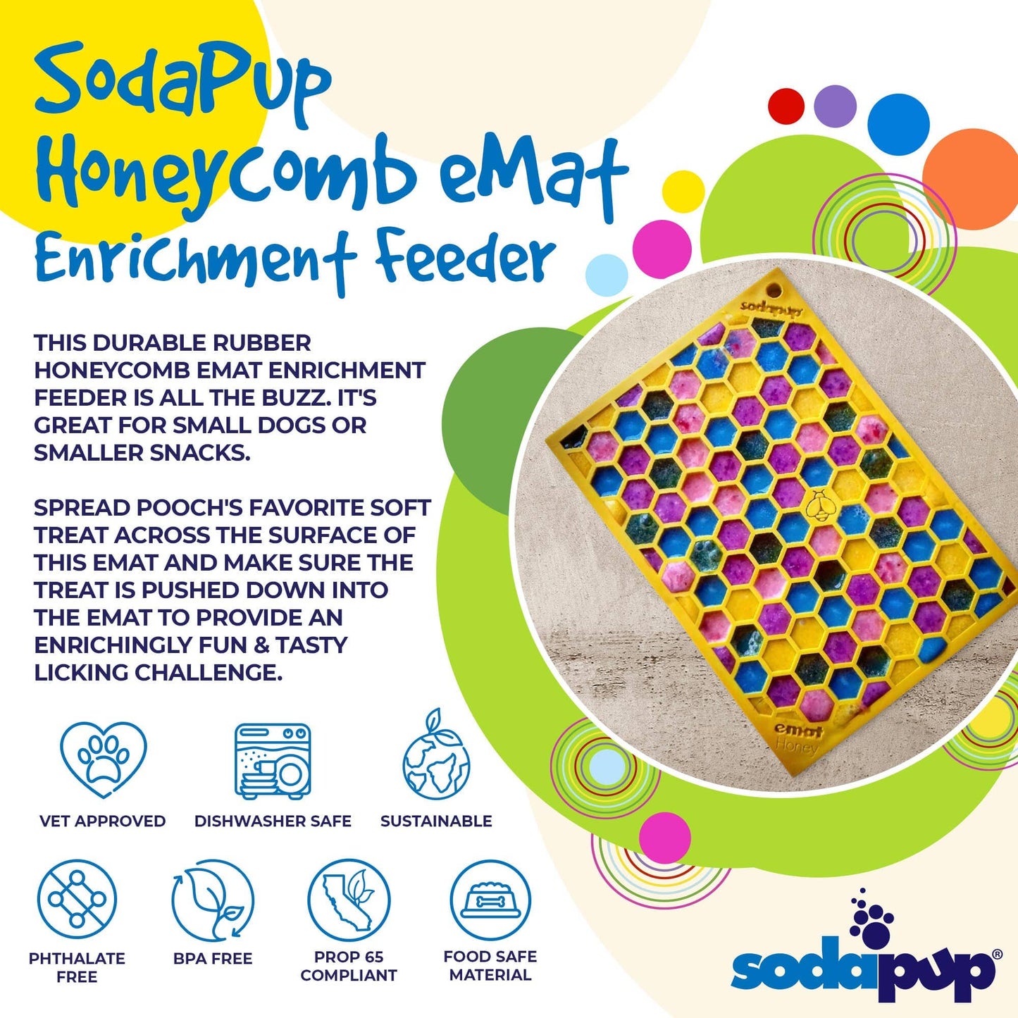 Honeycomb Design Emat Enrichment Licking Mat - Yellow - Larg: Large