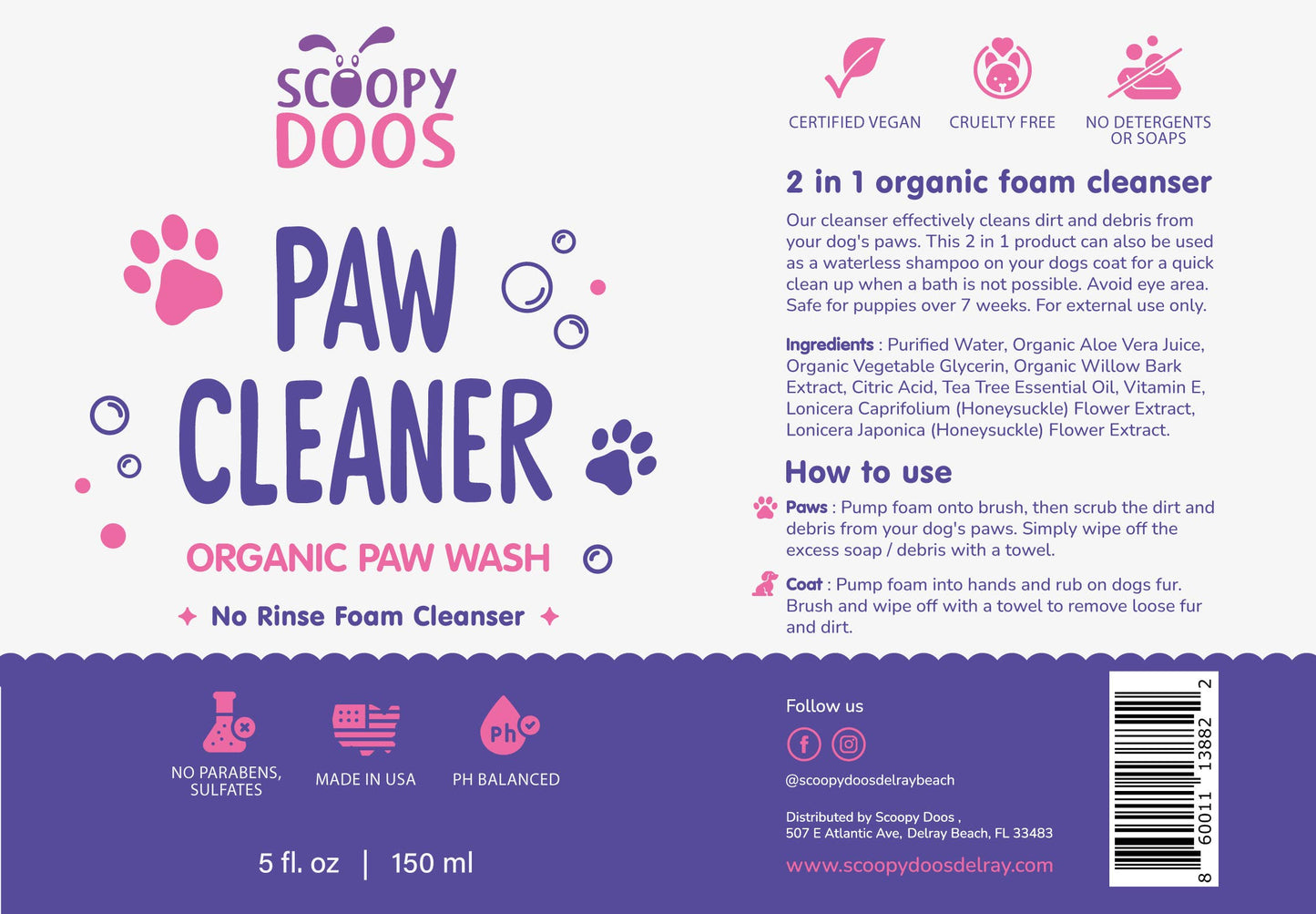 Organic No Rinse Foaming Paw Cleanser For Dogs