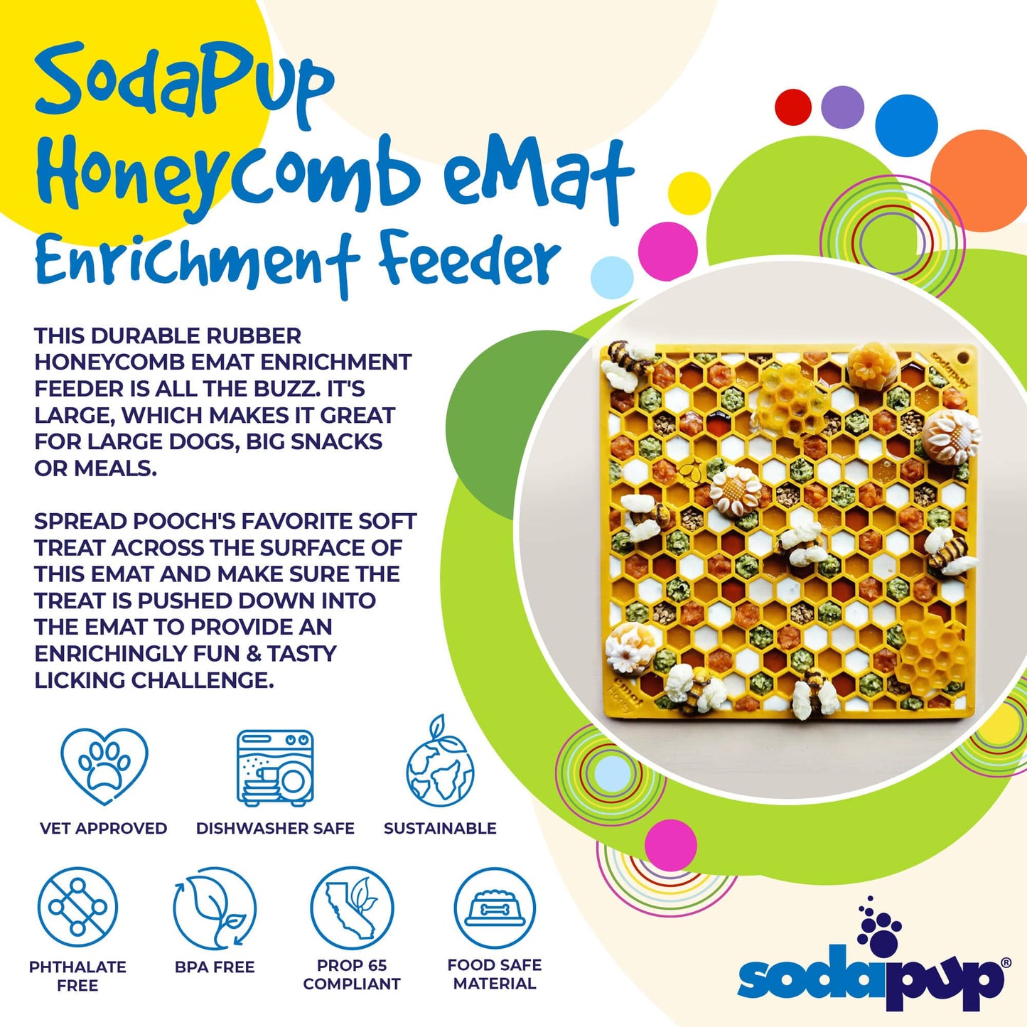 Honeycomb Design Emat Enrichment Licking Mat - Yellow - Larg: Large