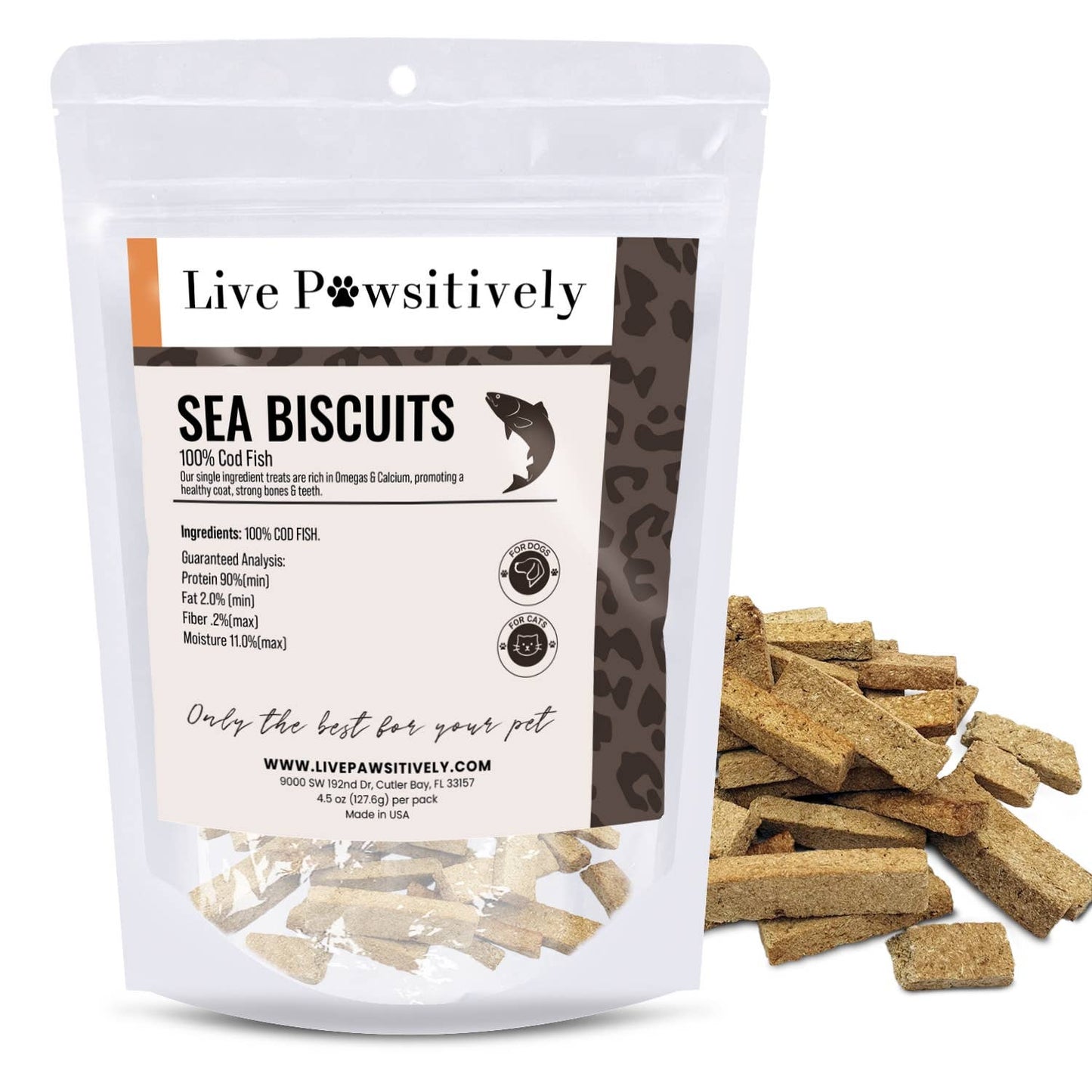 Sea Biscuits, 100% Cod Fish Treat for Dogs, 4.5 oz