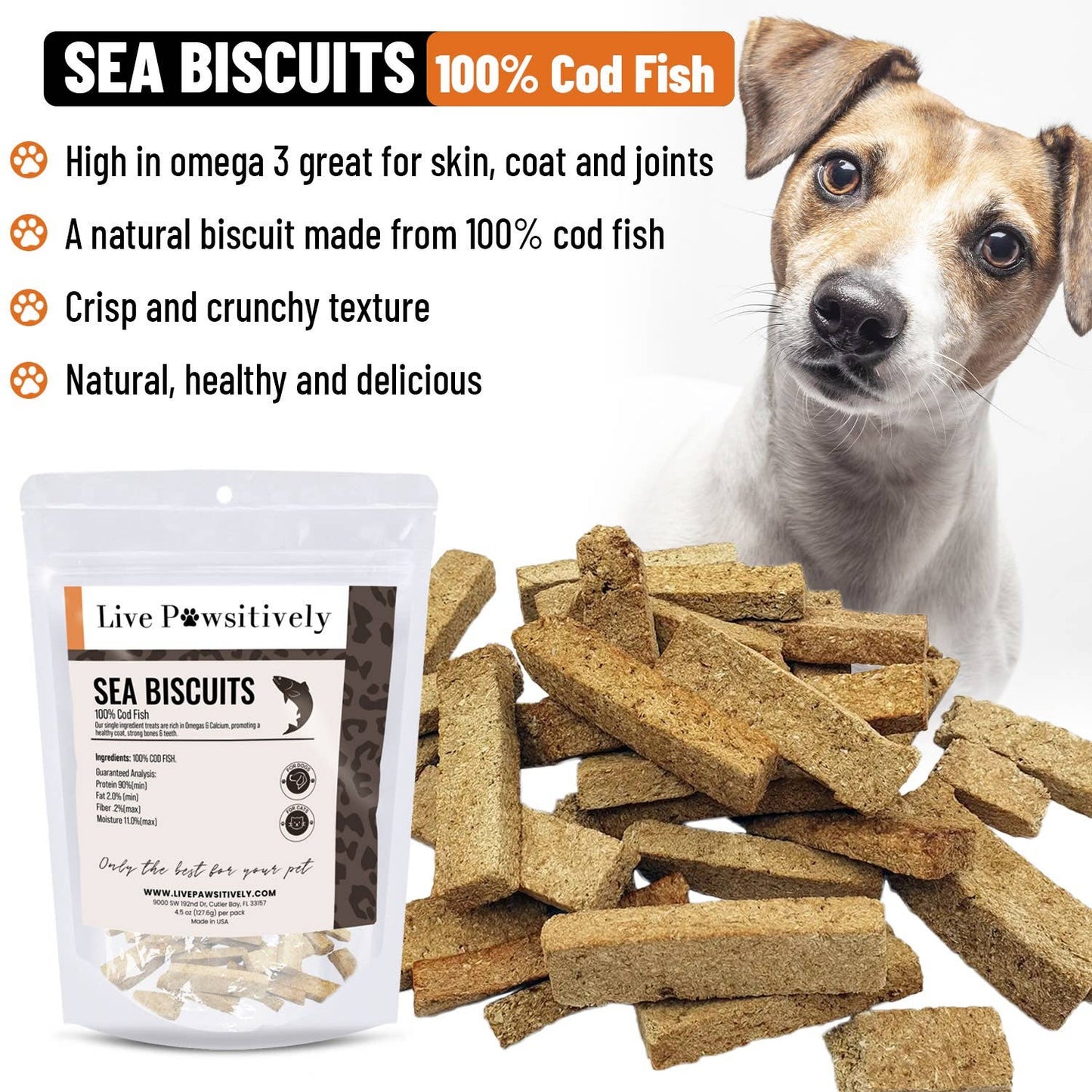 Sea Biscuits, 100% Cod Fish Treat for Dogs, 4.5 oz
