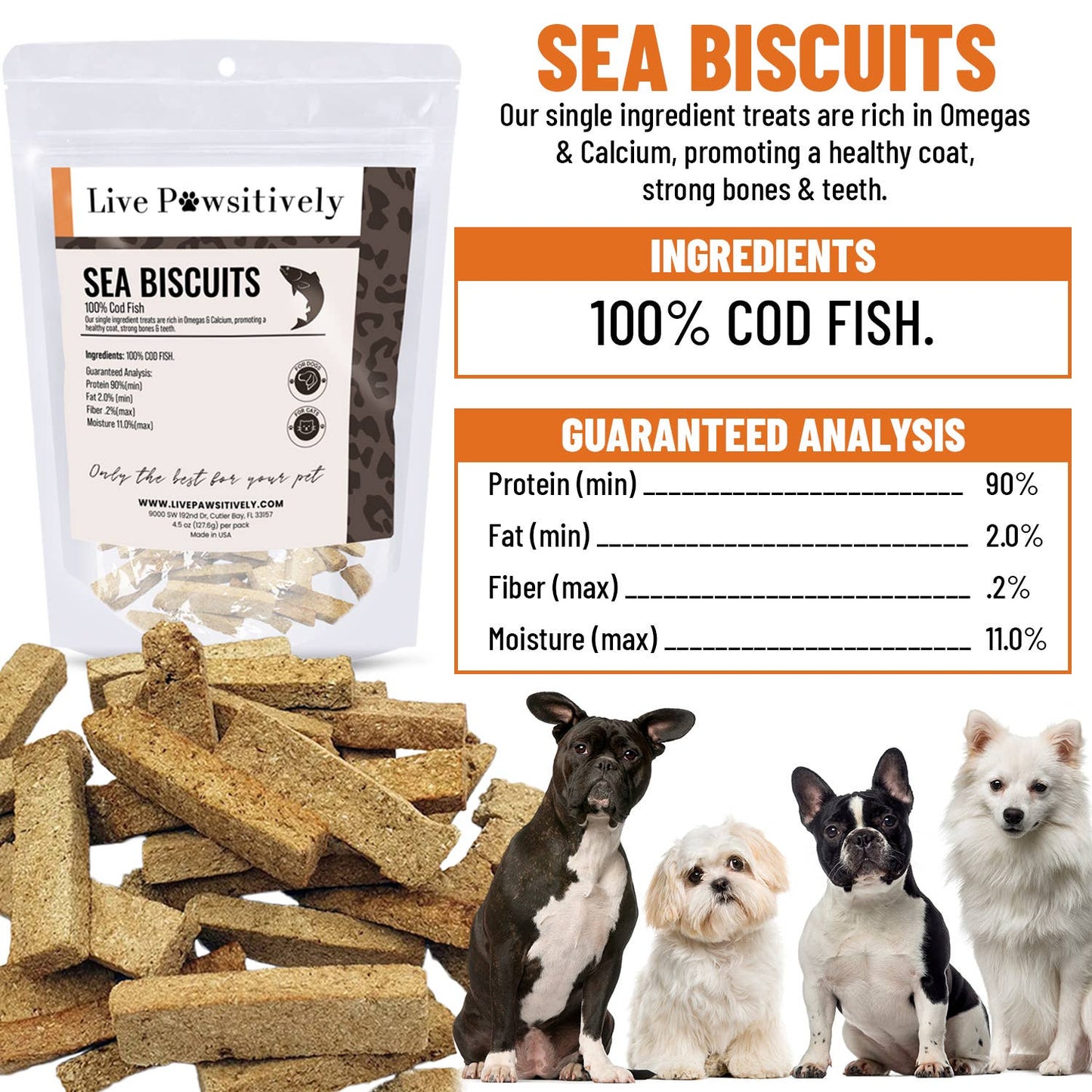 Sea Biscuits, 100% Cod Fish Treat for Dogs, 4.5 oz